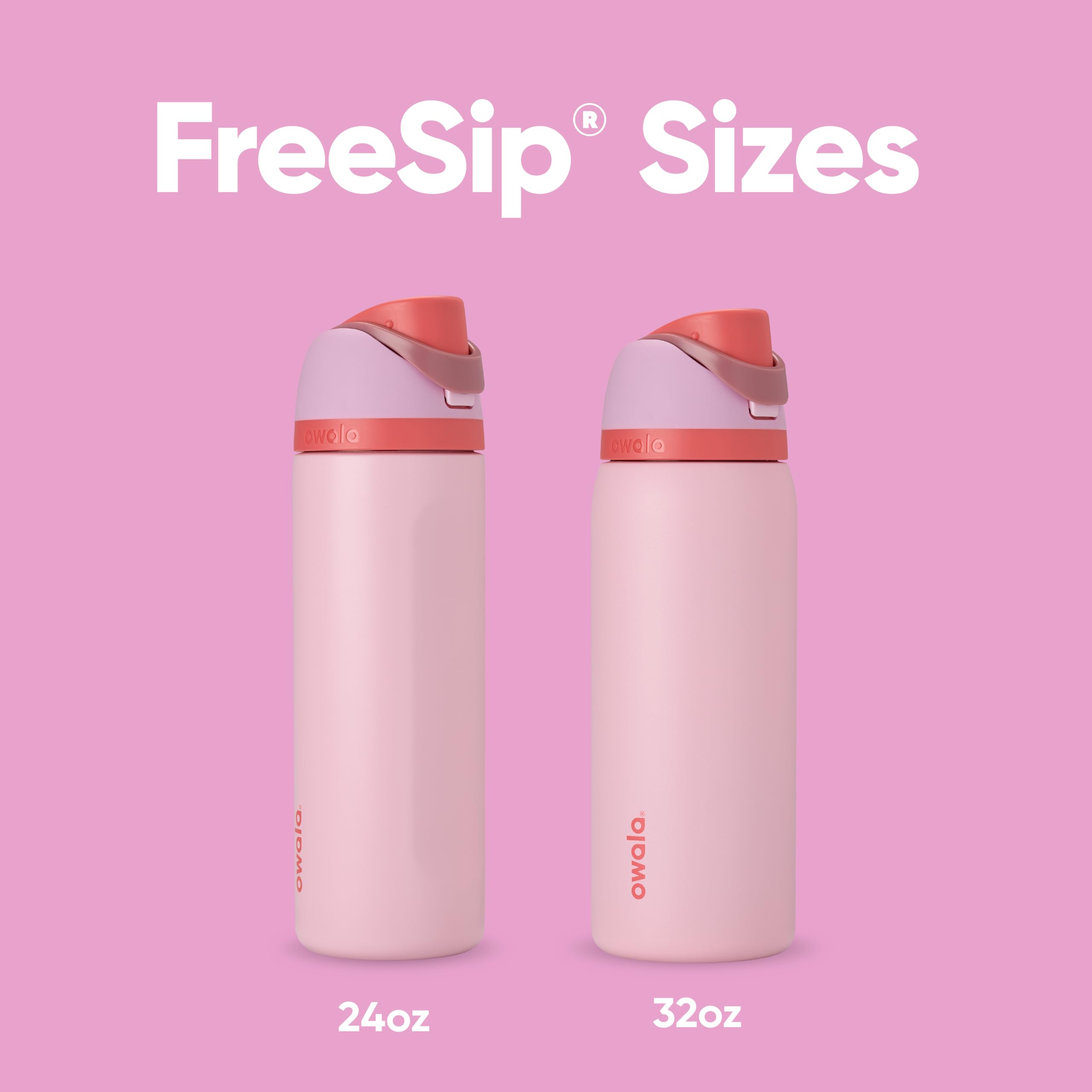Owala FreeSip Insulated Stainless Steel Water Bottle with Straw for Sports and Travel, BPA-Free Sports Water Bottle, 32 oz, Pink, Angel Food Cake