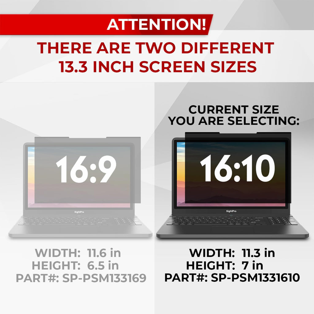 SightPro Magnetic Laptop Privacy Screen 13.3 Inch 16:10 - Patented Removable Laptop Privacy Filter Shield and Protector
