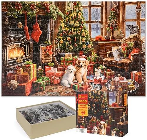 Christmas Jigsaw with 1:1 Reference Poster, 27.5 x 19.7 inches, Holiday Puzzles for Adults Family Activity - 1000 Pieces Puzzles, Educational Games Gift for Elders Children Family, Friends (Fireplace)
