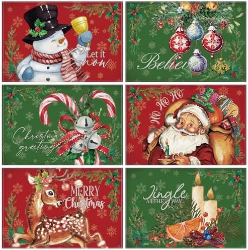 Hushee 6 Pcs Christmas Placemats 12" x 18" Washable Dining Table Mats Xmas Place Mats for Winter Home Decoration