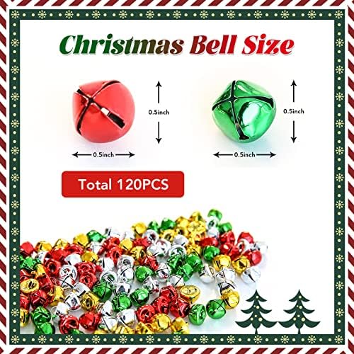 120 Pcs Christmas Jingle Bells 0.5 Inch, 4 Colors Mixed Mini Craft Jingle Bells Colorful Metal Bells for Wreath Holiday Home and Christmas DIY Decoration (4 Colors, 0.5 inch)