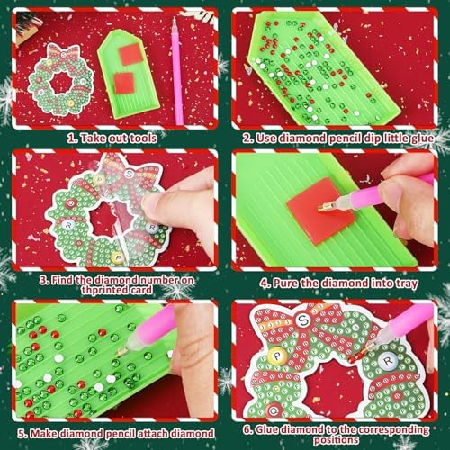 16Pcs Christmas Magnet Diamond Art Painting for Refrigerator DIY Diamond Fridge Magnet Stickers Christmas Tree Penguin Snowflake Gnome Magnetic Car Magnets Garage Door Decoration for Holiday