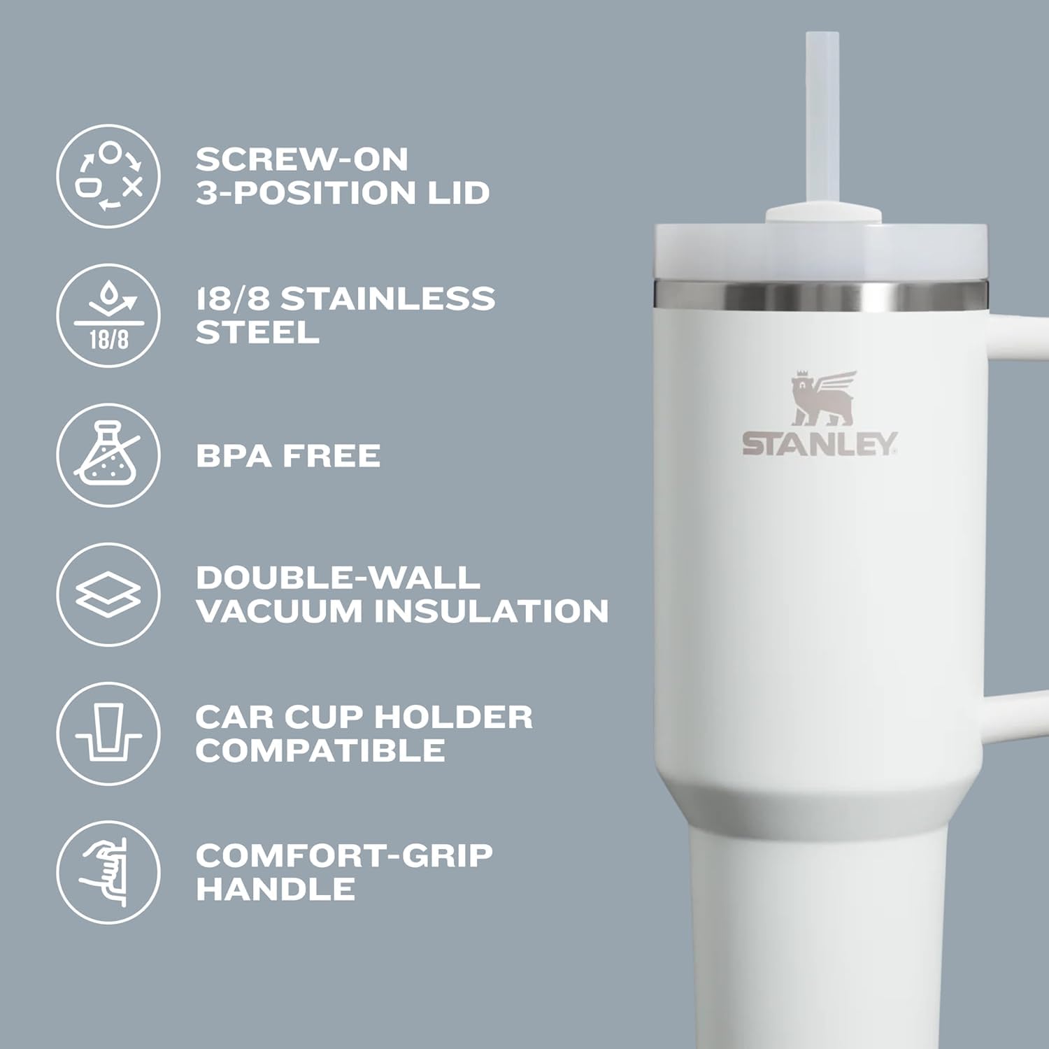 STANLEY Quencher H2.0 Tumbler with Handle and Straw 30 oz | Flowstate 3-Position Lid | Cup Holder Compatible for Travel | Insulated Stainless Steel Cup | BPA-Free | Dried Pine