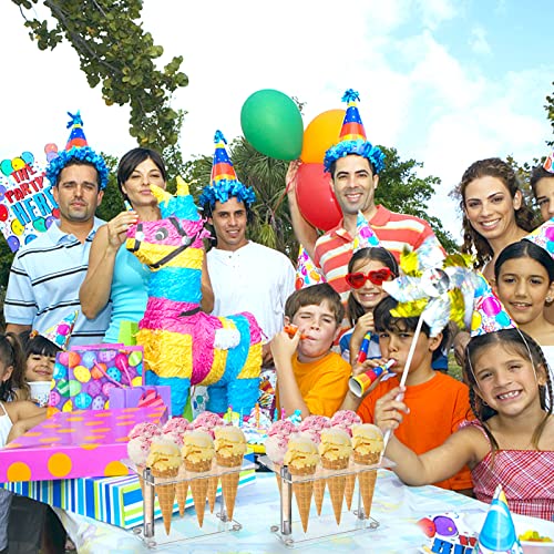 Youeon 2 Pack Acrylic Ice Cream Cone Holder with 6 Holes, Clear Waffle Cone Holder Stand, Sushi Hand Roll Stand for Wedding, Birthday, Christmas, Thanksgiving, Party or Buffet, Easy to Assemble