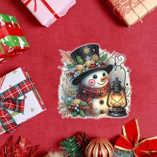 WUDWL Decor for Home Diamonds Art kit Hanging Decorations, Christmas Snowman Suncatchers Diamonds Painting Kit for Adult Gift DIY 5D Diamonds Dots, Special Crystal Diamond 8x8 inch
