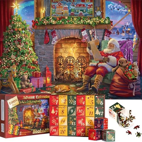 Becko US Christmas Puzzle Advent Calendar 2025 Puzzles for Adults, 1008 Pieces Jigsaw Puzzles, 24 Days Countdown to Christmas Thanksgiving Holidays, Xmas Puzzle as Decorations (Santa Claus)