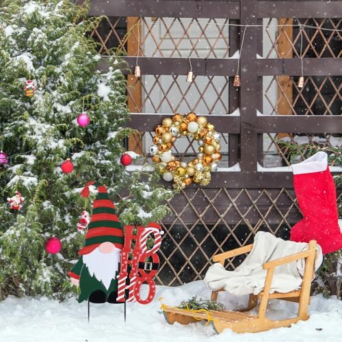 YEAHOME Christmas Outdoor Decorations, Metal Gnome Decorative Garden Stakes for Outdoor Christmas Yard, Xmas HOHOHO Yard Signs for Outside Garden Porch Lawn Pathway Decor