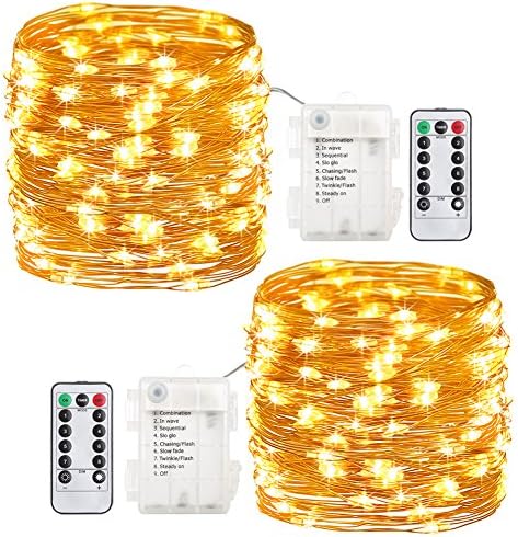 GDEALER 2 Pack 20 Feet 60 Led Fairy Lights Battery Operated with Remote Control Timer, 8 Modes Waterproof Copper Wire Twinkle String Lights Christmas Lights for Bedroom Party Indoor- Warm White