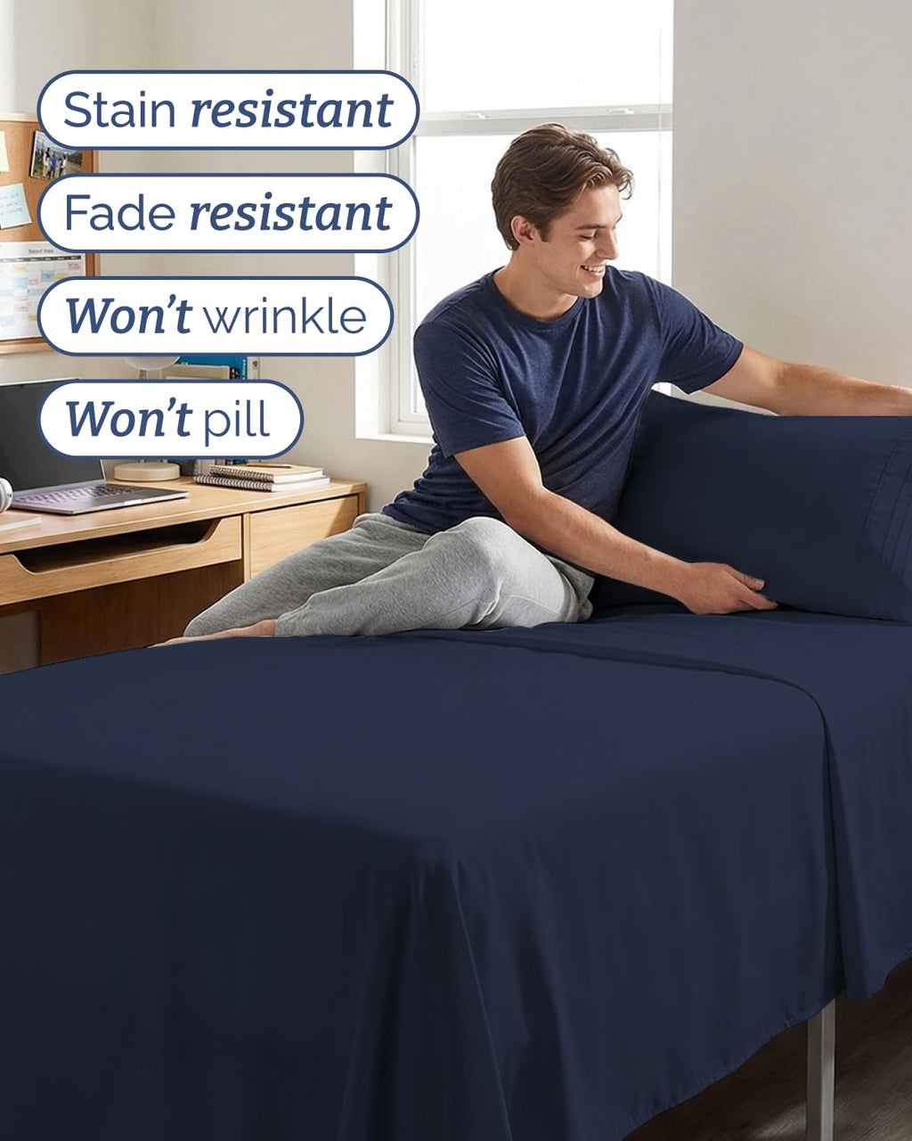 Twin XL Size 3 Piece Sheet Set - Comfy Breathable & Cooling Sheets - Hotel Luxury Bed Sheets for Women & Men - Deep Pockets, Easy-Fit, Soft and Wrinkle Free Sheets - Navy Blue Oeko-Tex Bed Sheet Set
