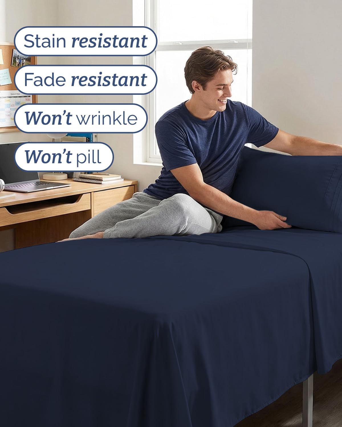 Twin XL Size 3 Piece Sheet Set - Comfy Breathable & Cooling Sheets - Hotel Luxury Bed Sheets for Women & Men - Deep Pockets, Easy-Fit, Soft and Wrinkle Free Sheets - Navy Blue Oeko-Tex Bed Sheet Set