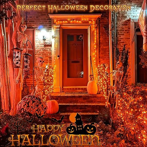 Ｗoohaha Solar Halloween Lights Outdoor,2 Pack Each 33Ft 100LED Orange Halloween Lights,Copper Wire Solar Powered Fairy String Lights 8 Modes for Garden,Tree,Thanksgiving,Christmas,Parties,Home Decor