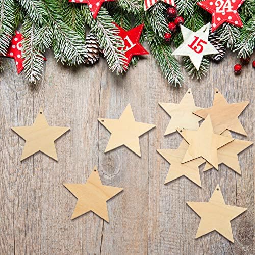Tatuo 100 Pieces Christmas Wooden Star Ornaments Star Wooden Cutouts for Crafts Hanging Ornaments with Ropes for Embellishments, Wedding, DIY, Craft, Festival