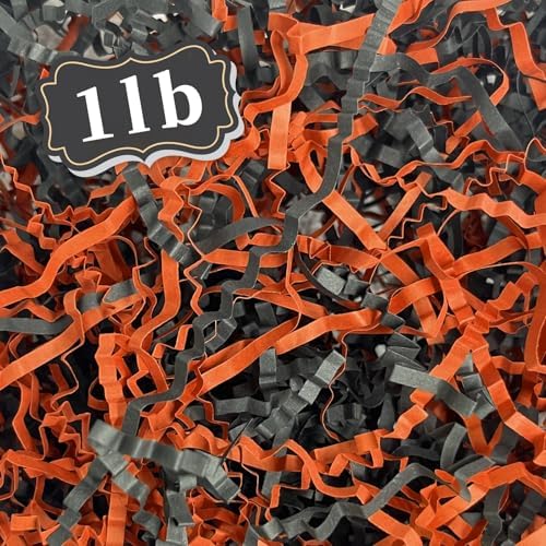 ZEBMOON 1 LB Black Orange Crinkle Cut Paper Shred Filler Great for Gift Wrapping, Halloween Basket Filling, Birthday, Wedding, Thanksgiving, Christmas Day, New Year Party Decorations Filling Supplies