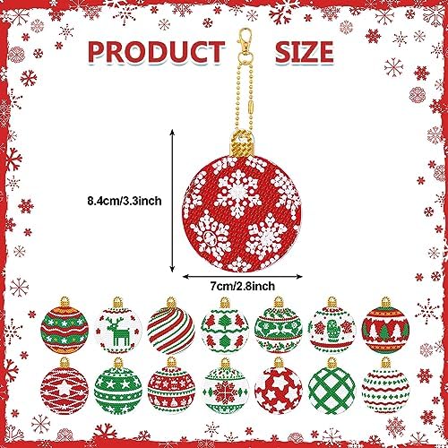 Yuxung 15 Pcs Christmas Diamond DIY Keychain 5D DIY Xmas Diamond Art Kit Hanging Decor Ornament Double Side Diamond Art Christmas Ornament for Art Christmas Craft(Classic)