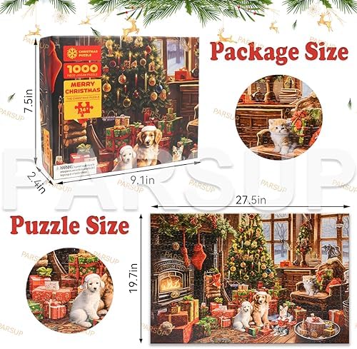 Christmas Jigsaw with 1:1 Reference Poster, 27.5 x 19.7 inches, Holiday Puzzles for Adults Family Activity - 1000 Pieces Puzzles, Educational Games Gift for Elders Children Family, Friends (Fireplace)