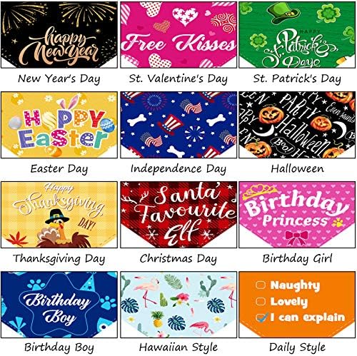 12 Pieces Holiday Dog Bandanas Halloween Dog Scarf Birthday Daily Thanksgiving Christmas Festival Costume Supply Pets Scarf Bandana for Cats Pets Costume(Small)