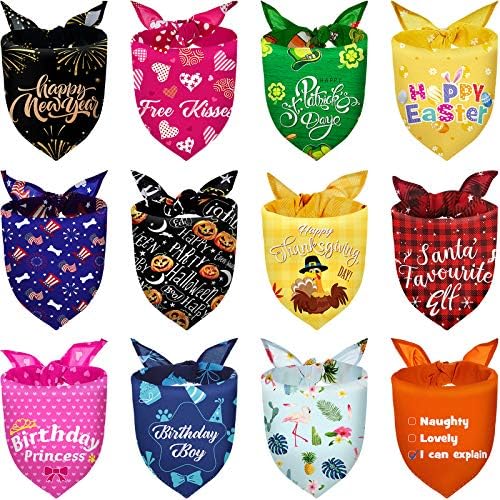12 Pieces Holiday Dog Bandanas Halloween Dog Scarf Birthday Daily Thanksgiving Christmas Festival Costume Supply Pets Scarf Bandana for Cats Pets Costume(Small)