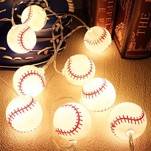 Yayfazy Baseball Decorations String Lights, Timer Battery Operated 6.5ft 10LED Room Decor,Baseball Ornaments for Christmas Tree, Boys Bedroom, Sports Theme Party Favors, Christmas Gift for Kids