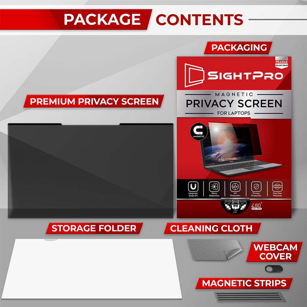 SightPro Magnetic Laptop Privacy Screen 15.6 Inch 16:9 - Patented Removable Laptop Privacy Filter Shield and Protector
