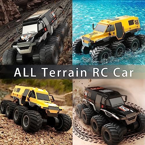 2 Batteries RC Car Toys, 8WD 2.4G 1:12 Big Waterproof Monster Truck Toys, Amphibious Remote Control Car for Boys 4-12, Gift Birthday Christmas for 7 8 9 10 11 12 Year Old Boys/Girls -Black