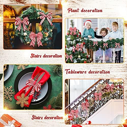 Ysleen 4 Rolls 24 Yards Christmas Candy Cane Wired Ribbons 1.0 Inch 1.5 Inch 2.0 Inch 2.5 Inch Glitter Red and White Striped Ribbon for Christmas Tree Home Decorations Gift Wrapping Ribbons