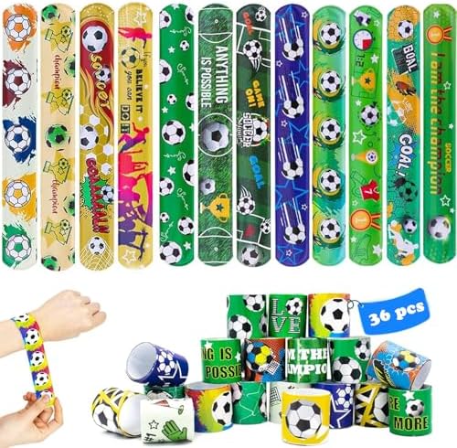 36 PCS Soccer Slap Bracelets Blank Snap Bracelets Slap Bands Wristbands Snap Bracelets for Birthday Halloween Thanksgiving Christmas Party