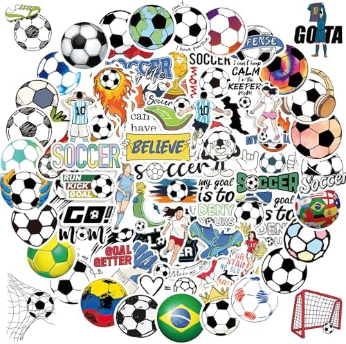 100 PCS Soccer Stickers, Vinyl Waterproof Sticker for Water Bottles Laptop Scrapbook, Soccer Gifts for Girls Boys, Soccer Party Favor and Christmas Stocking Stuffers for Kids