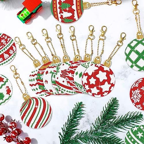 Yuxung 15 Pcs Christmas Diamond DIY Keychain 5D DIY Xmas Diamond Art Kit Hanging Decor Ornament Double Side Diamond Art Christmas Ornament for Art Christmas Craft(Classic)