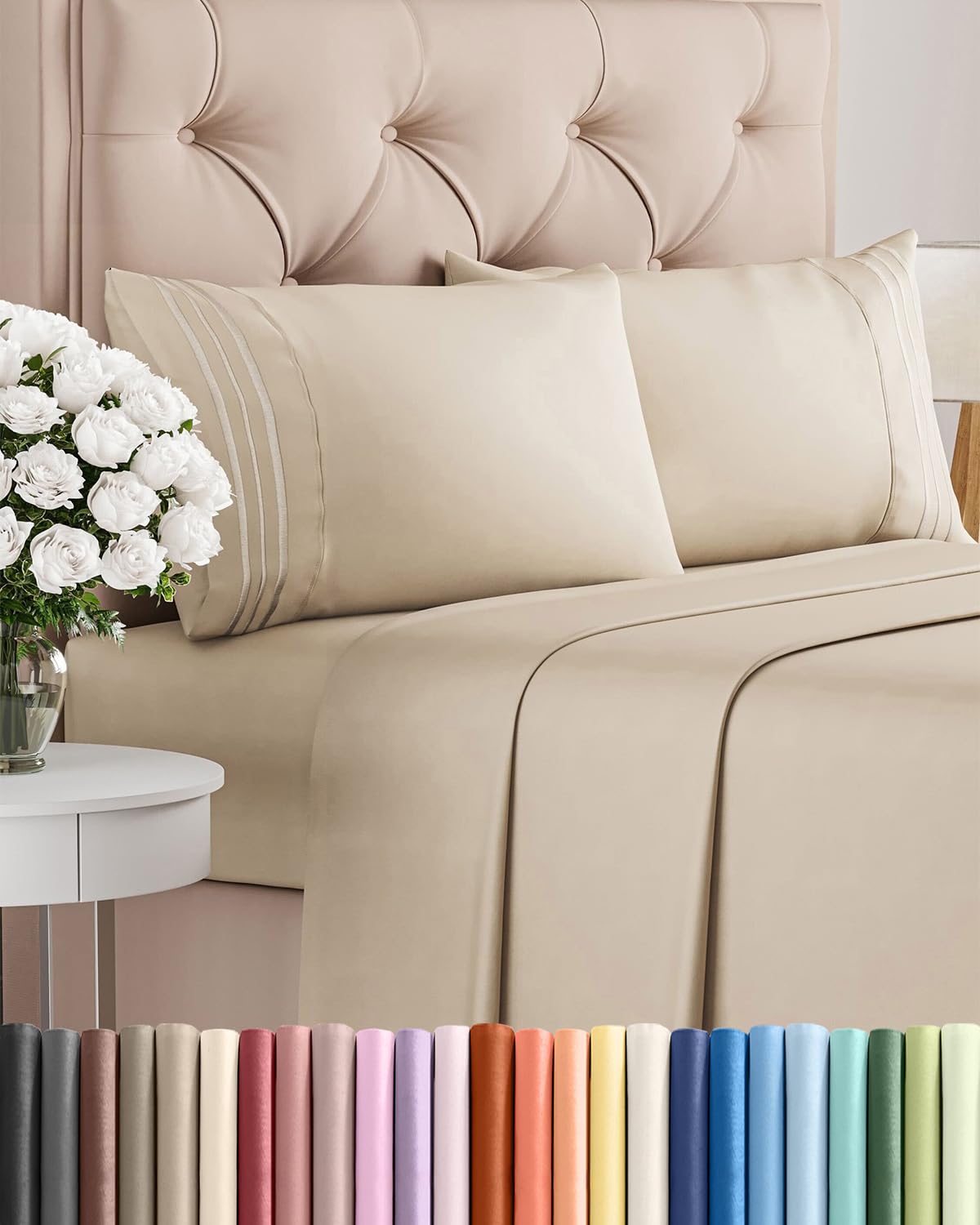 King Size 4 Piece Sheet Set - Comfy Breathable & Cooling Sheets - Hotel Luxury Bed Sheets for Women & Men - Deep Pockets, Easy-Fit, Extra Soft and Wrinkle Free Sheets - Wheat Oeko-Tex Bed Sheet Set