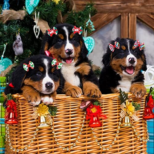 Yerliker 60 Pcs Halloween Thanksgiving Dog Hair Bows with Strong Rubber Bands, Christmas Dog Bows with Rhinestone Pearls, PET Handmade Hair Bowknot Dog Grooming Accessories for Dogs Cats, 30 Pairs