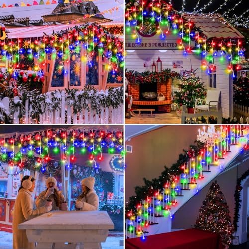 XURISEN 66ft Christmas Lights Decorations Outdoor, 640 LED 8 Modes Curtain Fairy Lights with 120 Drops,Plug in Waterproof Timer Memory Function for Christmas Holiday Wedding Party Decor(Multicolor)