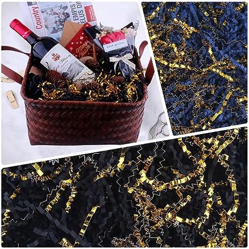 Crinkle Cut Paper Shred Filler 8 oz (1/2 lb) Gift Wrapping & Gift Basket Filler for Christmas, Halloween & Wedding Decorations,Crafting Activities,Many Color Options (White and Gold)