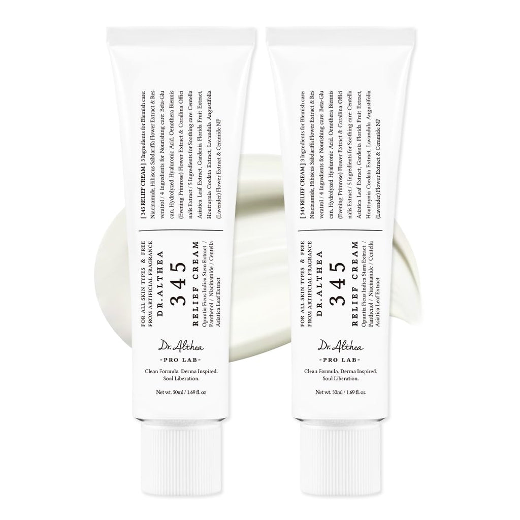 Dr.Althea 345 Relief Cream, Daily Face Moisturizer, Blemish Relief Care, Soothing Recovery & Moisture, Korean Vegan Skin Care for All Skin Types, 1.69 Fl Oz (Pack of 2)