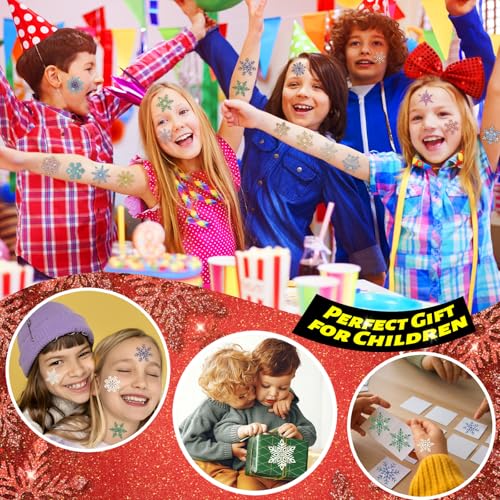 winthrop 120 Pcs Glitter Snowflake Temporary Tattoos for Kids, Individually Wrapped Waterproof Safety Christmas Winter Frozen Party Tattoos, Best Choice for Stocking Stuffers, 60 Designs