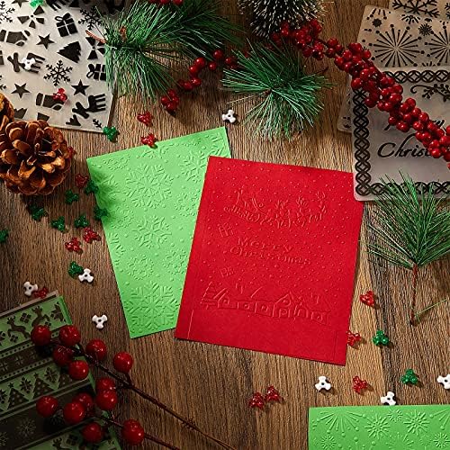 10 Pieces Christmas Embossing Folders Snowflake Deer Leaves Stencil Template DIY Craft Background Embossing Folders for Card Making Photo Album Scrapbooking Decoration