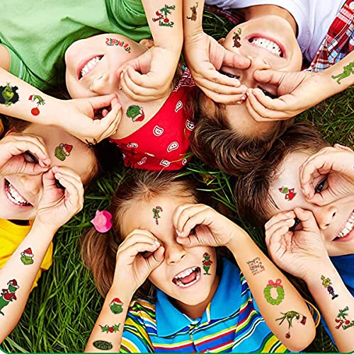 12 Sheets Christmas Temporary Tattoos for Kids, Christmas Party Decorations Winter Christmas Party Supplies for Kids Boys Girls Fake Tattoos Stickers Xmas Party Favors Gifts Holiday Tattoos
