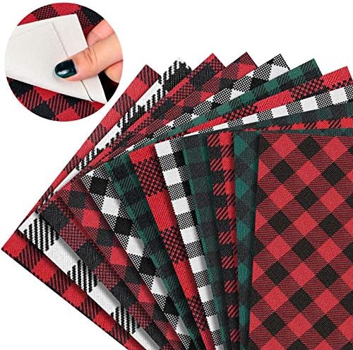 12 Pieces Christmas Buffalo Plaid Faux Leather Sheets Fabric for DIY Crafts Leather Sheets for Earrings Hair Bows DIY Crafting, 6.3 x 8.3 Inches