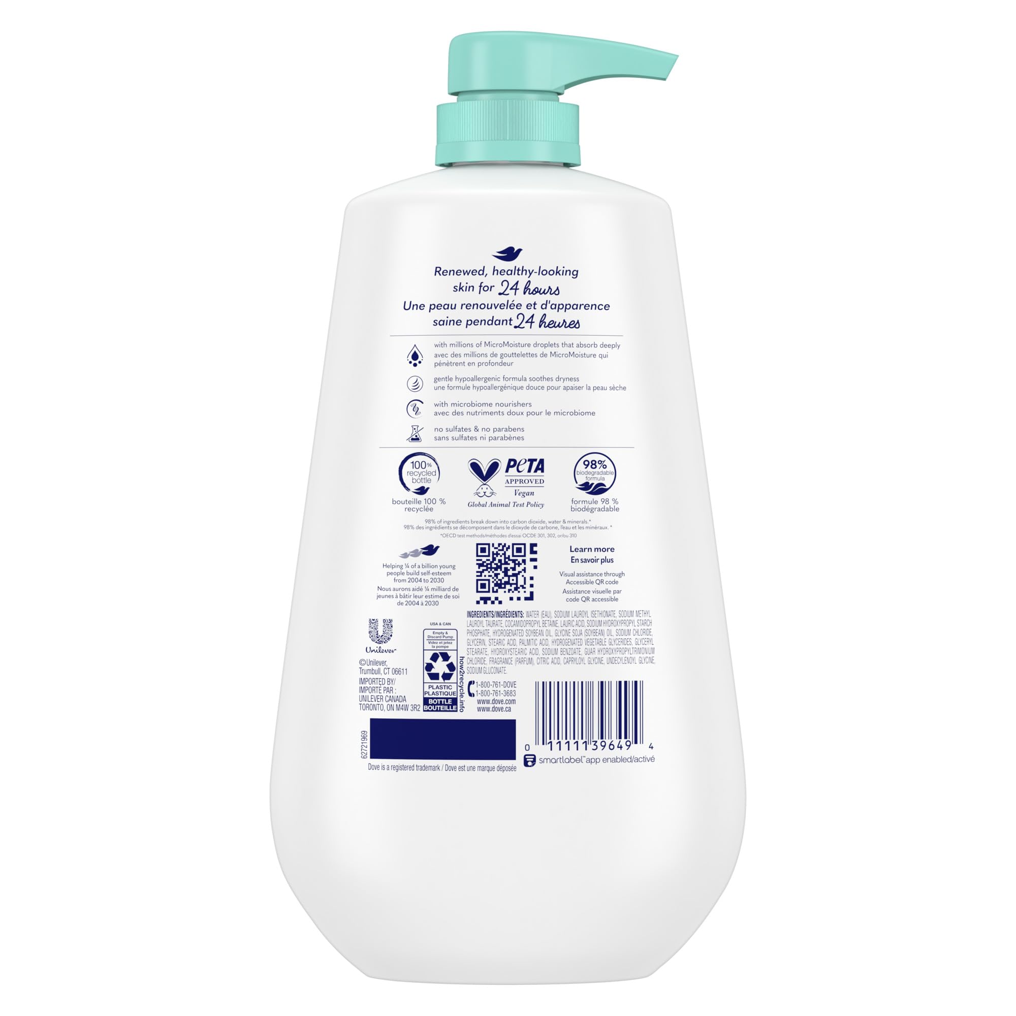 Dove, Body Wash for Softer and Smoother Effectively Washes Away Bacteria While Nourishing Your, Sensitive Skin, 34 Fl Oz (Pack of 3)
