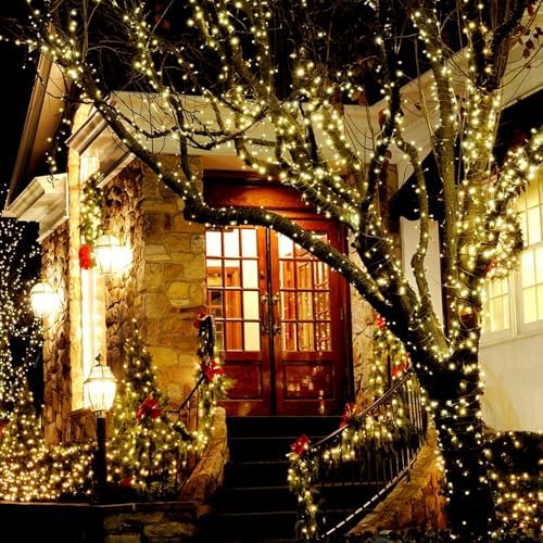 Solar String Lights for Outside, 2 Pack 200 Led Solar Christmas Lights Outdoor Waterproof 82ft Solar Fairy Lights 8 Lighting Mode Solar String Lights Idea for Garden,Courtyards,Trees(Warm White)