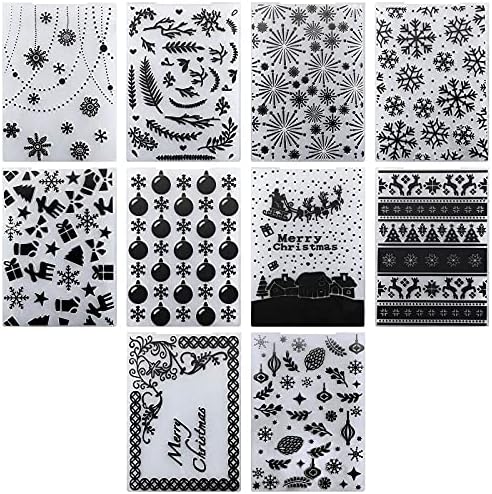 10 Pieces Christmas Embossing Folders Snowflake Deer Leaves Stencil Template DIY Craft Background Embossing Folders for Card Making Photo Album Scrapbooking Decoration