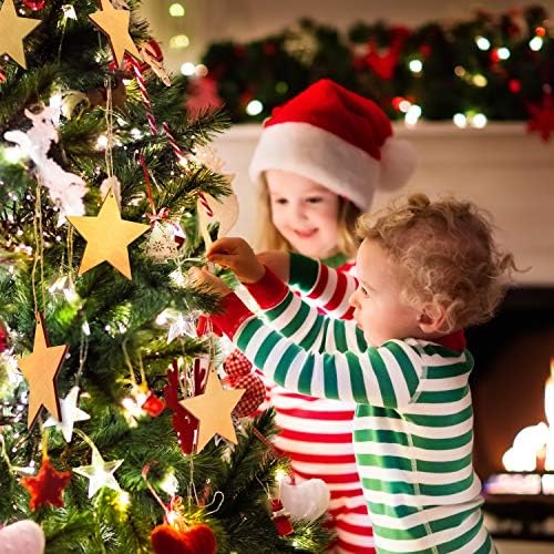 Tatuo 100 Pieces Christmas Wooden Star Ornaments Star Wooden Cutouts for Crafts Hanging Ornaments with Ropes for Embellishments, Wedding, DIY, Craft, Festival