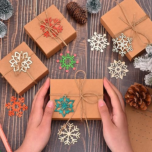 100 PCS Snowflake Ornaments for Christmas Decoration, Wooden Cutouts Ornament for Hanging Embellishments and Craft DIY, Rustic Farmhouse Holiday Decor with Strings (100)
