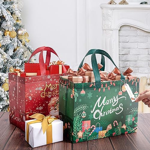 ZUIYIN 13" Large Christmas Gift Bags 18 Pack - with Gift Tags - Reusable Non-Woven Christmas Gift Bags with Handles for Holiday Xmas Party Gifts Wrapping Shopping (12.6"×9.8"×6.7")