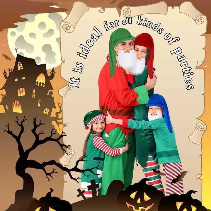 21 Pcs Halloween Dwarf Costume Accessories, Colorful Dwarf Hats Set with Large Nose and White Beard, Gnome Fairy Party Hats for Halloween Christmas Cosplay Theme Party