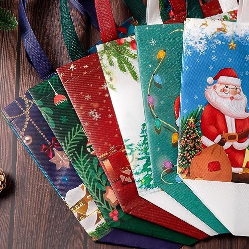 ZUIYIN 13" Large Christmas Gift Bags 18 Pack - with Gift Tags - Reusable Non-Woven Christmas Gift Bags with Handles for Holiday Xmas Party Gifts Wrapping Shopping (12.6"×9.8"×6.7")