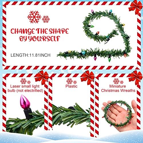 Chunyin 4 Pcs Dollhouse Miniature Christmas Holiday Garland with Lights Mini Wreath for 1/6 1/12 Decorations Fireplace Kitchen Accessories, 11.81 Inch, Lamp Beads Can't Light, Green