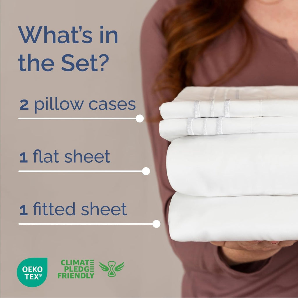 Cal King Size 4 Piece Sheet Set - Comfy Breathable & Cooling Sheets - Hotel Luxury Bed Sheets for Women & Men - Deep Pockets, Easy-Fit, Extra Soft & Wrinkle Free Sheets - White Oeko-Tex Bed Sheet Set