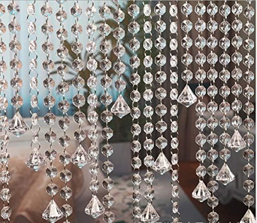 33 Ft Crystal Acrylic Gems Bead Garland Strands Hanging Octagon Prism Bead Chain Garlands for Wedding Home DIY Craft Jewelry Party Christmas Tree Decoration (with Diamond Pendant)
