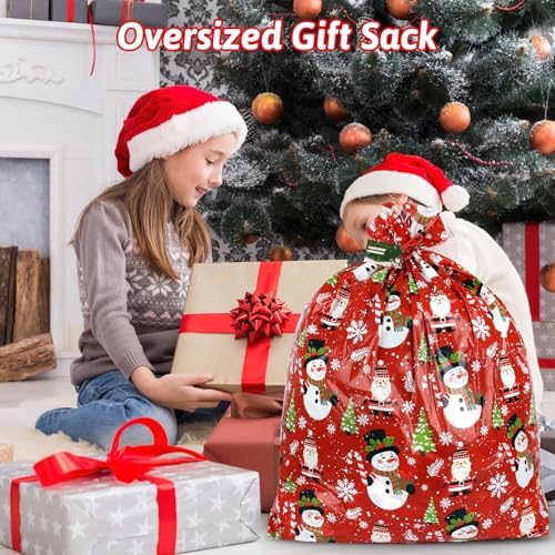 2 Pcs Large Christmas Gift Bags 44" X 36", Oversized Xmas Gift Sack with Tag & Tie, Jumbo Giant Plastic Santa Bag for Wrapping Huge Presents Christmas, Birthday, Party, Baby Shower