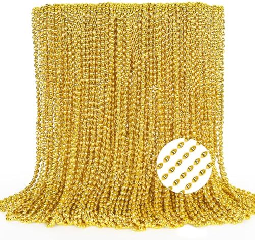 100PCS Mardi Gras Beads, Gold Oval Beaded Necklace Stuff, 32" Mardi Gras Christmas Beaded Necklace Costume Bulk, Festival Parade Throw Accessories for Mardi Gras St Patricks Christmas Celebrations